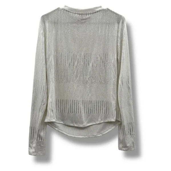 Anthropologie Pilcro‎ Henley Top Women’s Size XL Silver Textured Long Sleeve - Image 2