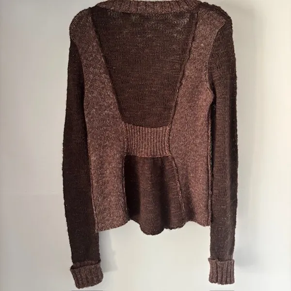 BKE Two Tone Brown Knit Long Sleeve Cardigan L Decorative Buttons Boho Western - Image 7