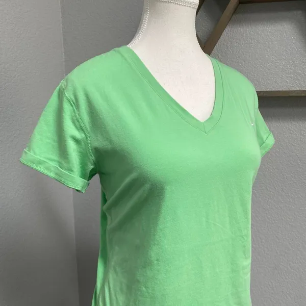 Vintage Nike Bright Green V-Neck Short Sleeve Tee Shirt Activewear Gym Y2k 2000s - Image 2