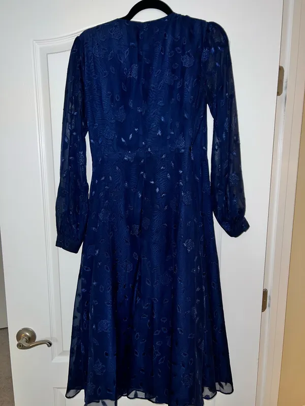 Lulus Evening of Elegance Navy Blue Floral Jacquard Wrap Midi Dress - Image 3