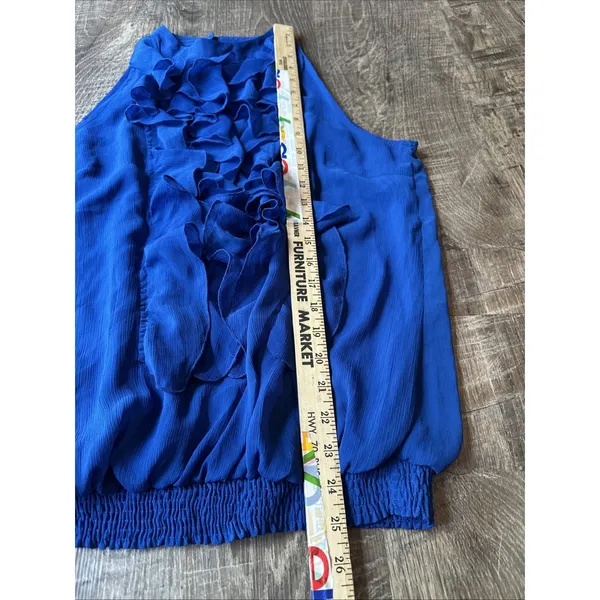 Vintage Mossimo Medium Top Blue Ruffles Y2K‎ Womens Sleeveless Tank Halter Neck - Image 5