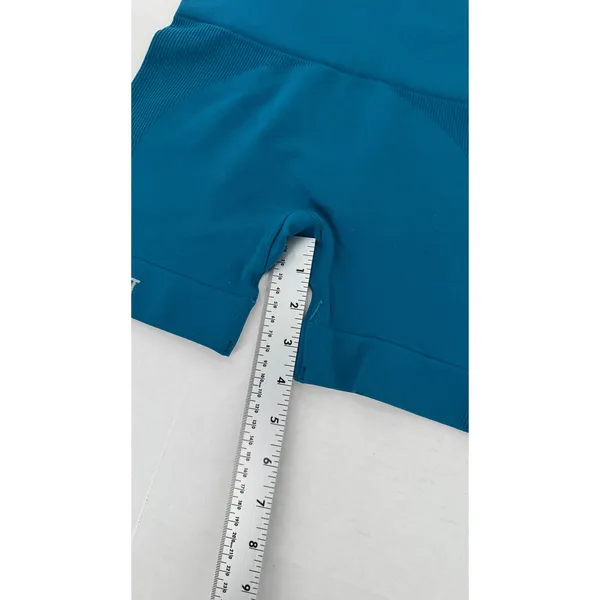 Set Active Seamless High Waisted Biker Shorts Blue XS Ribbed Compression Workout - Image 4