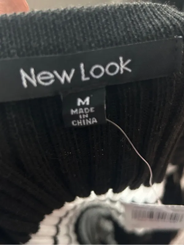 New Look Black & White Striped Lace-Up Ribbed Top - Image 3