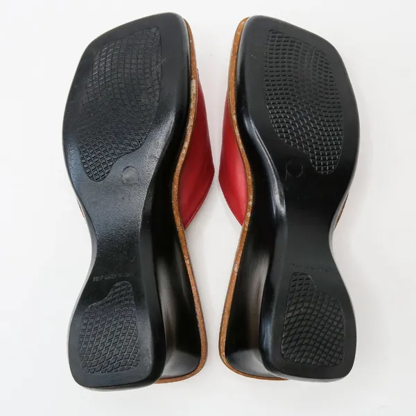 Vintage 90s Gama Studio Red Leather Platform Clog Toe Sandals - Image 9