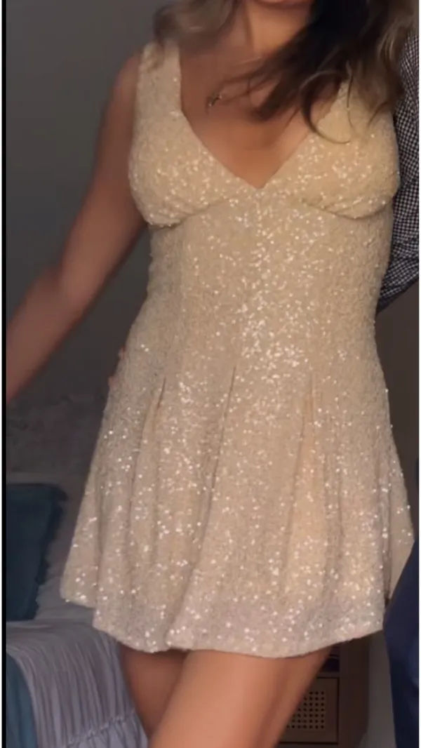 ThatsSoFetch Cream Sequin Mini Dress - Image 2