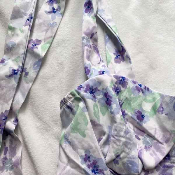 purple pastel green white floral bustier crop tank top - Image 2