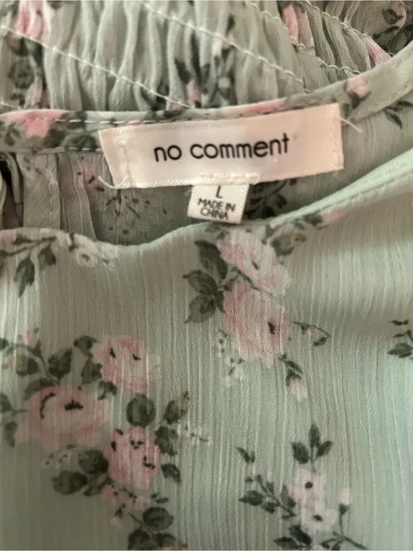 No Comment Smocked Floral Tunic with Ruffle Sleeves - Mint Green - Image 3