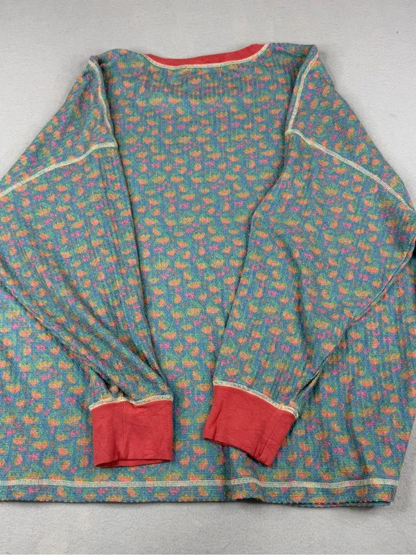 Natural Life Floral Thermal Lounge Pajama Top Blue Pink Waffle Knit Large - Image 4