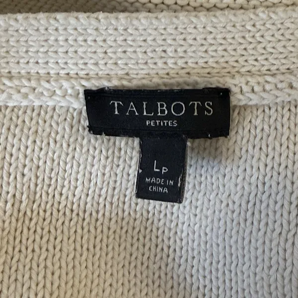 Talbots Cream Cable Ribbed-Yoke‎ Sweater Large Petite Anchor Coastal Nautical - Image 6