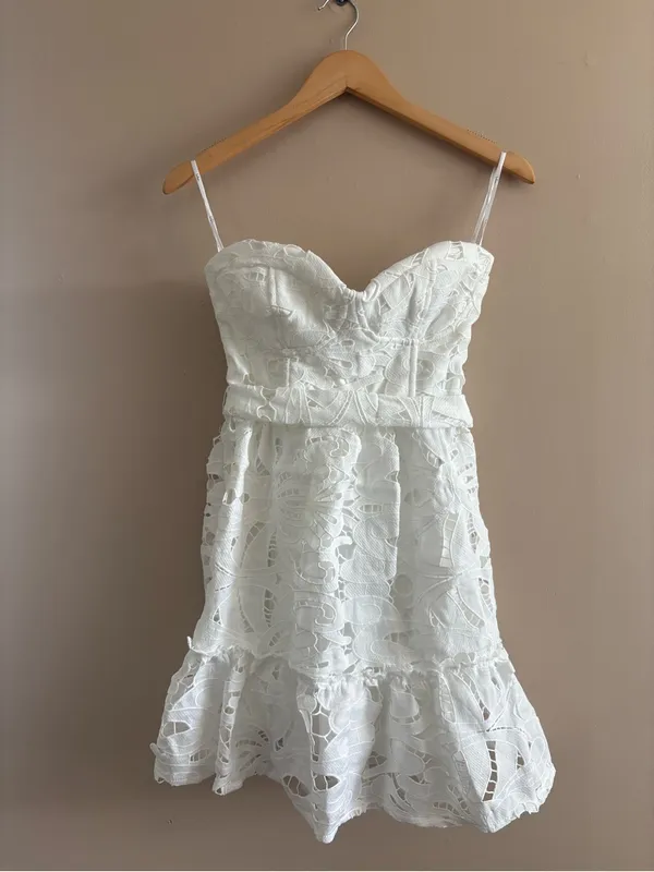 Lulus Majorly Cute White Crochet Lace Strapless Bustier Mini Dress Size Small - Image 4