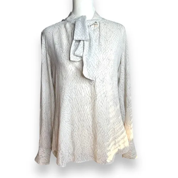 Babaton Textured Tie-Neck Long Sleeve Button-Down Blouse Size XS - Image 2