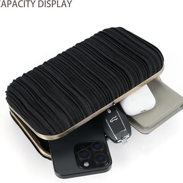 & Other Stories Black Pleated Clutch Golden Metal Purse Bag - Image 8