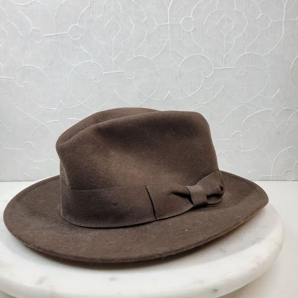 Indiana Jones Brand Wool Hat Mens Small Brown Stylish Bow Ribbon Band 12" Fedora - Image 4