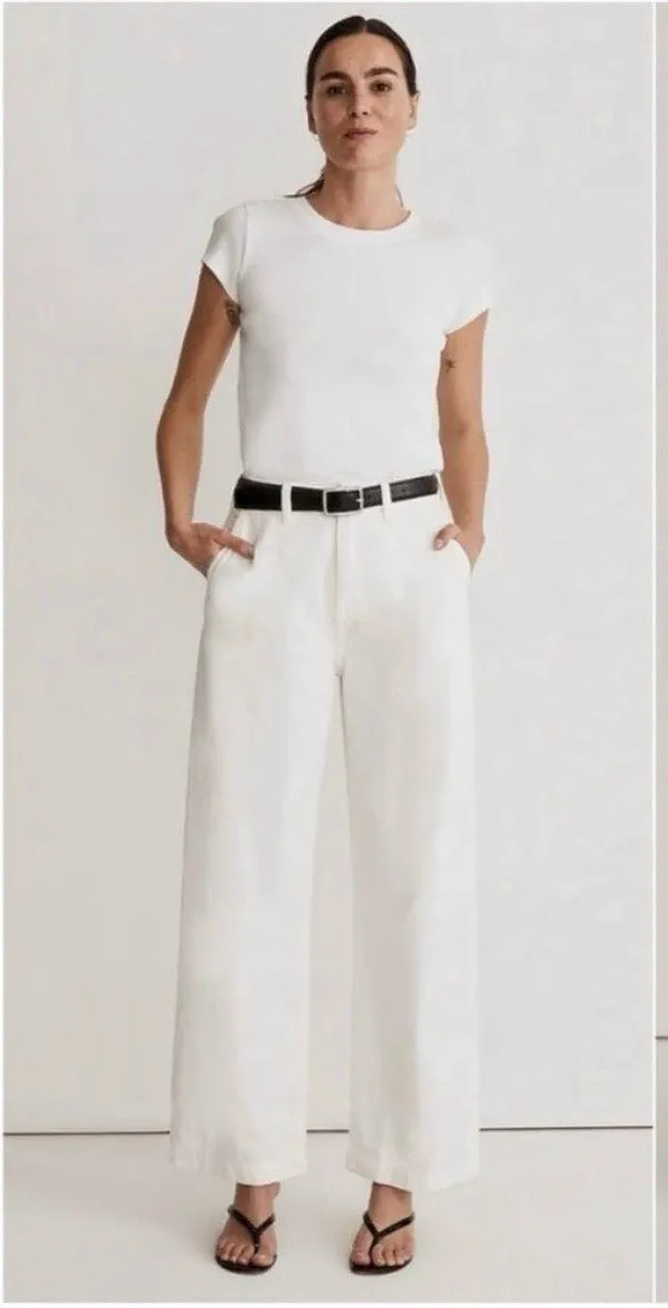 Madewell Jeans The Harlow Wide-Leg Baggy Straight in Tile White 33 NWT New - Image 3