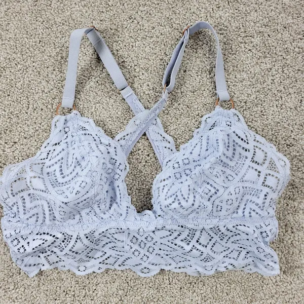 Aerie Lace Bralette Womens S Blue Padded Adjustable Crossed Strap Lingerie Top - Image 11