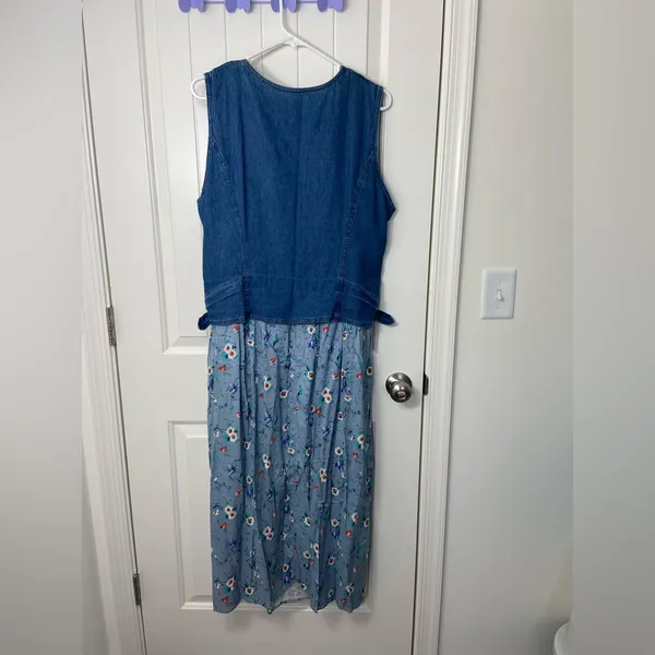 EUC‎ Vintage C Studio women’s embroidered zip denim adjustable sleeveless dress - Image 6
