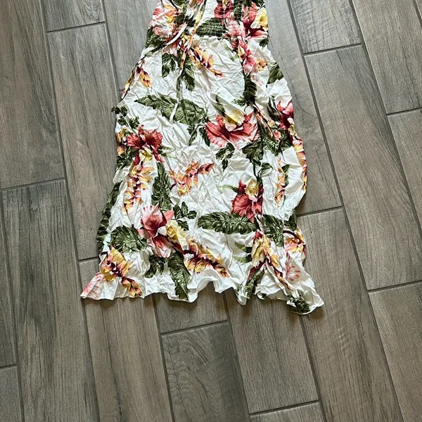 Tropical floral Ruffled Tiered Sundress Pink - Image 5