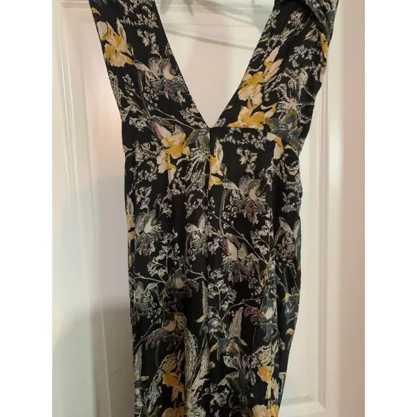 Free‎ People Black Twisted Floral Halter Jumpsuit Size 6 Plunge Open Back Crop - Image 4
