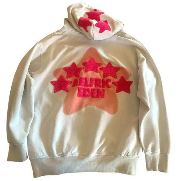 Aelfric Eden Starcore Pink Towel Embroidery Oversized Hoodie Cream XS Y2K‎ - Image 3