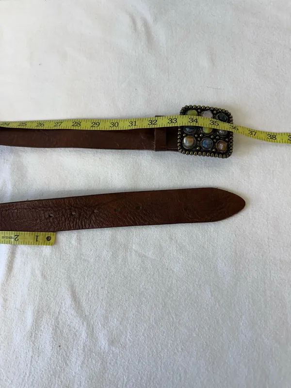 Vintage Lucky Brand Y2K Brown Studded Leather Crystal Buckle Belt Wide Western - Image 5