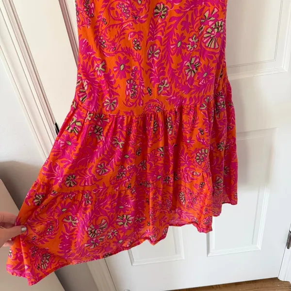 vintage Y2K boho GAP Pink & Orange Floral Sundress Ruffle Hem 100% Cotton sz 8 - Image 5