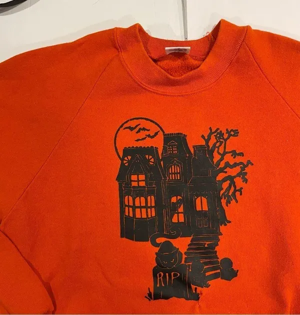 Vintage orange spooky Halloween 👻 cozy soft sweatshirt 80’s-90’s Jerzees - Image 2