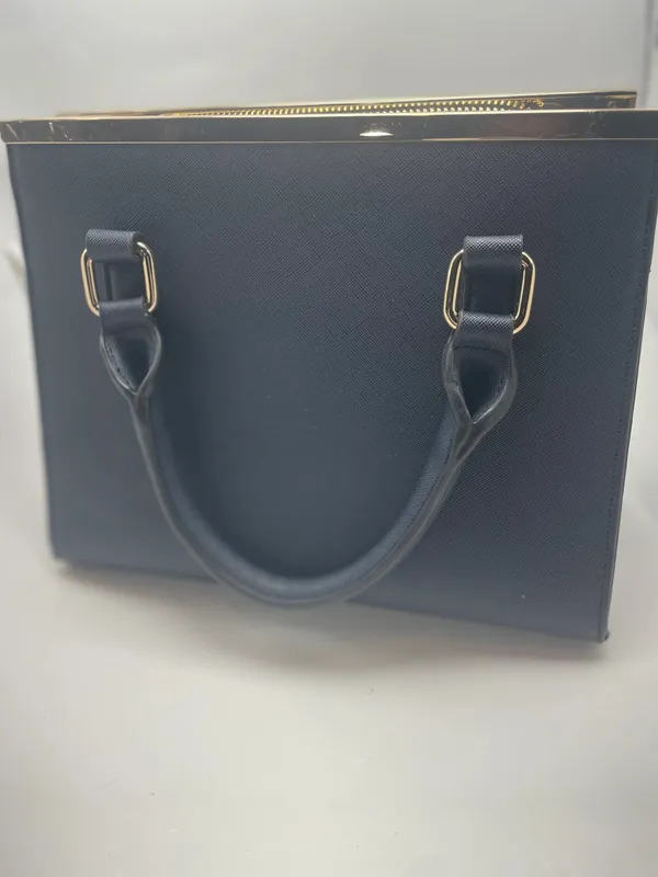 Dune London Navy Blue Structured Satchel Handbag Gold Hardware Women's Purse - N - Image 3