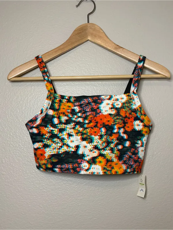 aerie trippy floral 3D athletic casual sporty bra small multicolor black - Image 2