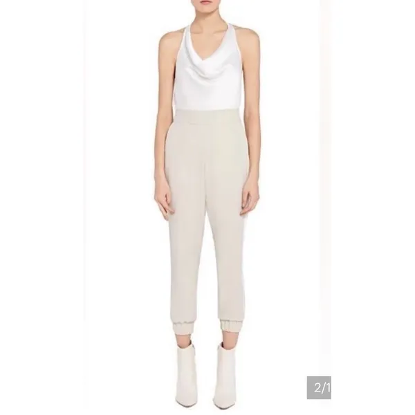 Alice And Olivia Pete Jogger Pants Size Medium Cream With White Stripes - Image 4