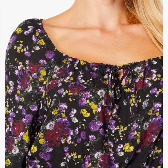 PAIGE Odalynn Floral Blouse Square Neck Smocked Waist XS - Image 9