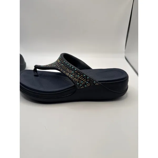 Crocs LiteRide Vibe Flip Sandals Navy Blue Studded Geometric Women 8 206084 - Image 3