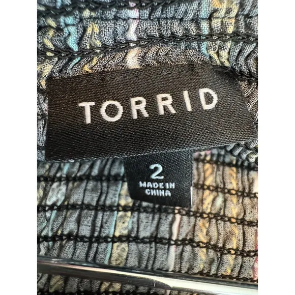 Torrid Size 2 Strapless Ruffle Dress Black Multicolor Stripe Boho Smocked Rayon - Image 6