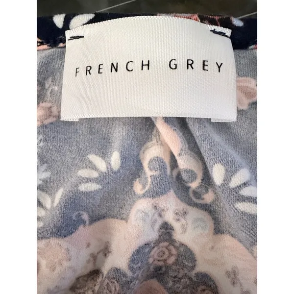 French Grey Sleeveless Medallion Swing Dress Navy Coral – Size L - Image 5