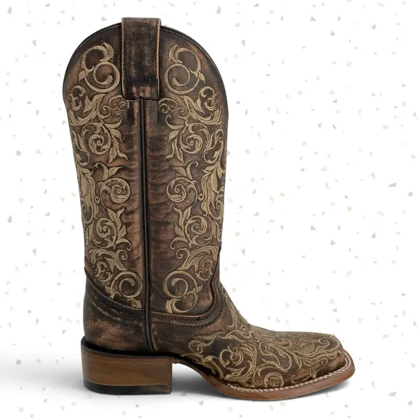 Corral Boots Brown Tan Embroidered Square Toe Western Cowboy Roper Rodeo Size 6 - Image 4