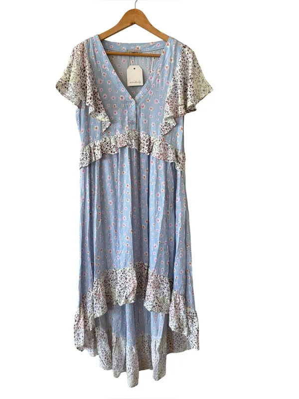 WONDERLY Floral Prairie Boho High Low Maxi Dress Size L NEW - Image 2