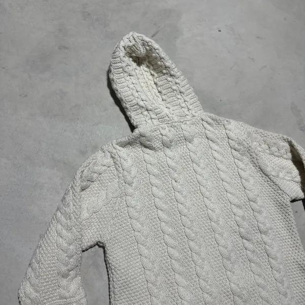 Aran Wool Knot Hooded Zip Up Sweater Women's SZ Small Merino Wool Fisherman - Image 7