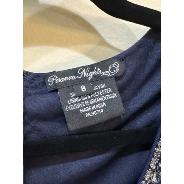Pisarro Nights Navy Beaded V-neck Cocktail Dress Size 8 $238 MSRP - Image 7