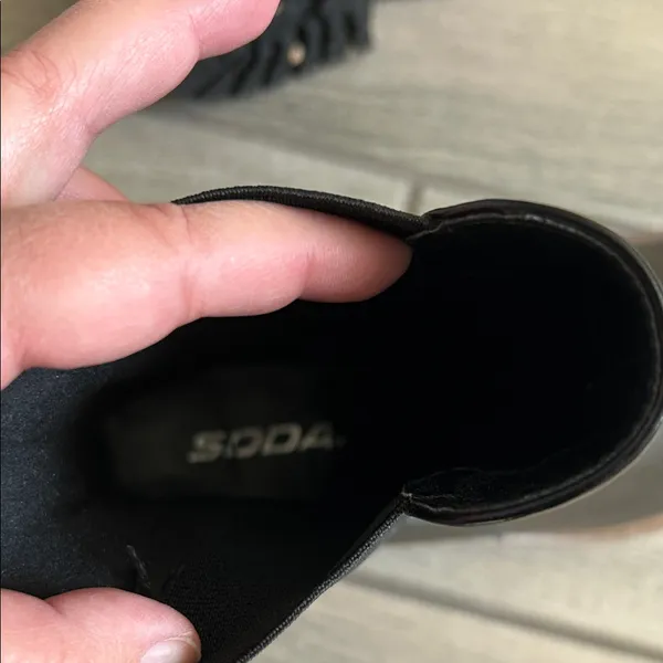 Soda Black Ankle Boots with Brown Sole - Image 6