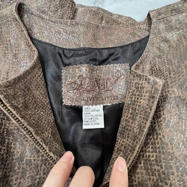 Live A‎ Little LAL Lined 100% Leather Jacket Zip Close Coat Brown Size Large L - Image 4