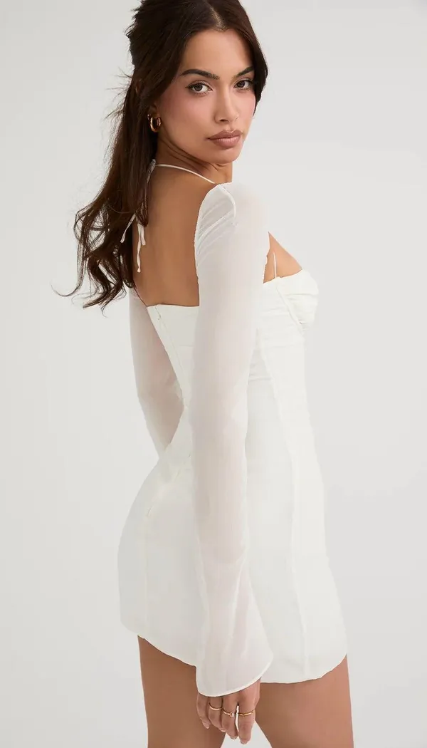 House Of CB NWT BABYDOLL IVORY CHIFFON HALTER MINI DRESS - Image 4