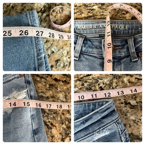 American Eagle Strigid Ripped Mom Jean Straight Leg Distressed High Rise Festival Womens 00R - Image 5