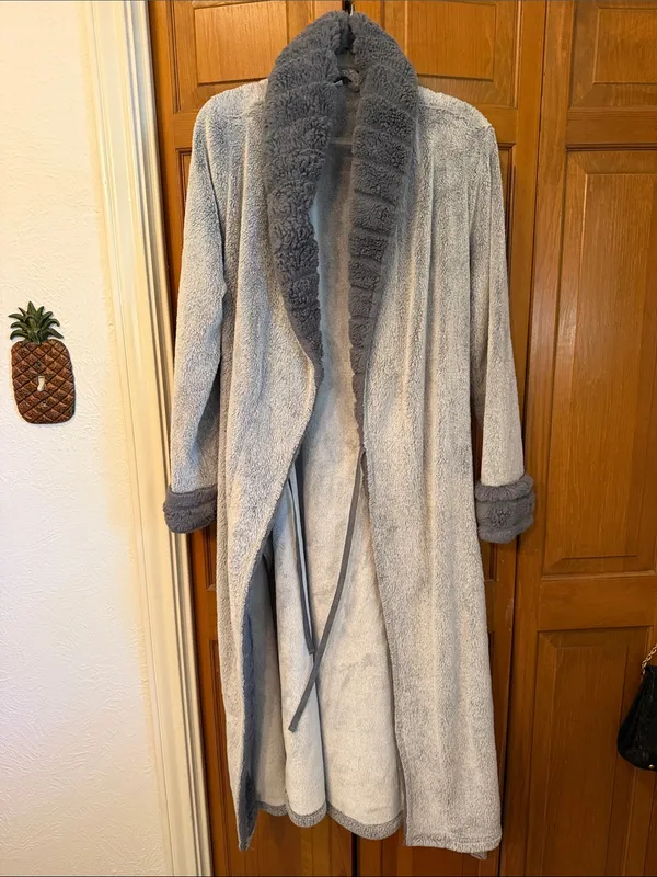 👘👘👘BOGOHO👘👘👘Plush Shawl Collar Women's Robe in Gray-Large - Image 13