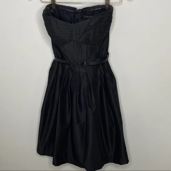 WHBM Black Strapless Classic Pleated‎ Darted Cocktail Dress Women's Size 2 - Image 2