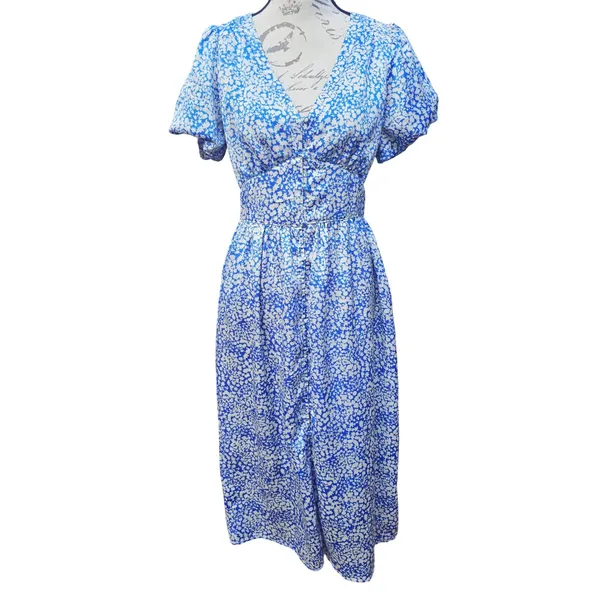 Abound Women's‎ Blue Floral Print Short Sleeve Midi Dress Summer Size Small - Image 2