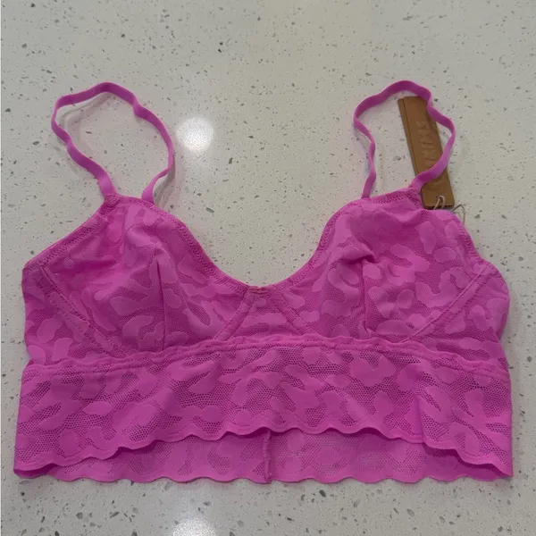 SKIMS Logo Mesh Lace Triangle Bralette - Lotus $38 XS nwt - Image 3