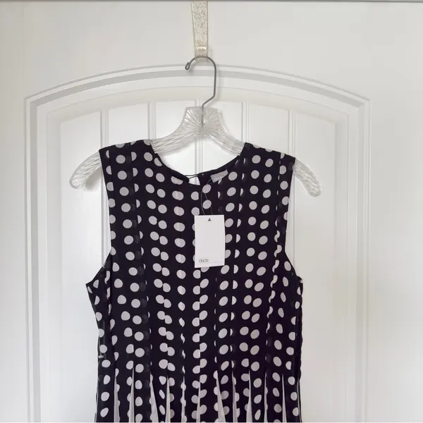 ASOS Women’s 4 Black White Mixed -Media Polka Dot Dress Whimsical Cocktail - Image 3