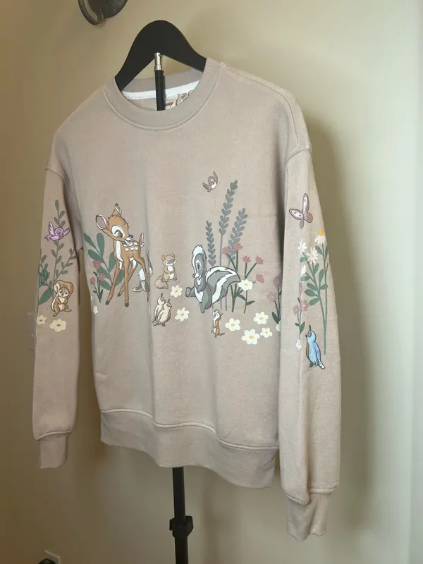 Disney Bambi Sweatshirt XXS Tan‎ Thumper Flower Graphic Crewneck - Image 2