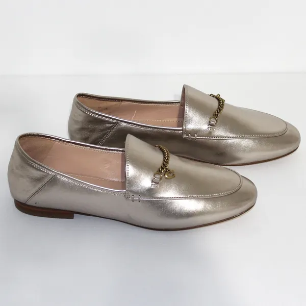 Coach Hanna Loafer Champagne and Gold Metallic Leather Shoes Size 8.5 - Image 4
