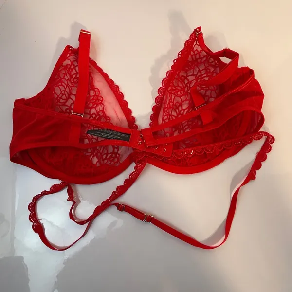 Ann Summers Red Lace Trim Balconette Bra Eyelash Trim Straps‎ Size XL Strappy - Image 10