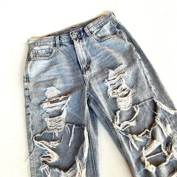 Mom Destroyed High Rise Denim Jeans - Image 3